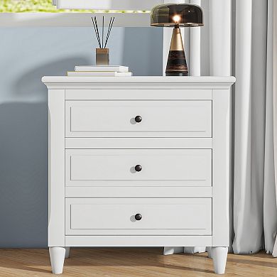 BAOURE MDF Pine Veneer Three Drawer Minimalist Bedside Nightstand Sofa Side Table With Metal Handles