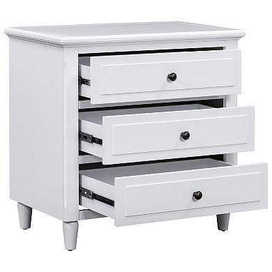 BAOURE MDF Pine Veneer Three Drawer Minimalist Bedside Nightstand Sofa Side Table With Metal Handles