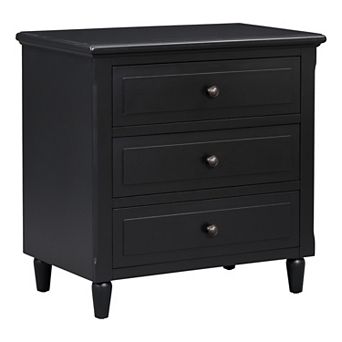 BAOURE MDF Pine Veneer Three Drawer Minimalist Bedside Nightstand Sofa Side Table With Metal Handles