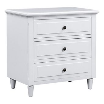 BAOURE MDF Pine Veneer Three Drawer Minimalist Bedside Nightstand Sofa Side Table With Metal Handles