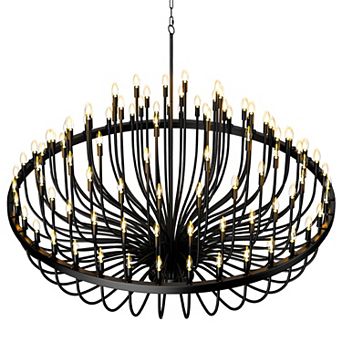 BAOURE Matte Black Metal Modern Farmhouse Wagon Wheel Chandelier 96 Light For High Ceiling