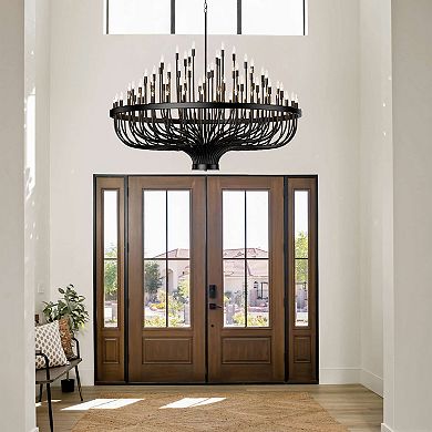 BAOURE Matte Black Metal Modern Farmhouse Wagon Wheel Chandelier 96 Light For High Ceiling