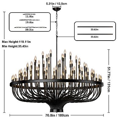 BAOURE Matte Black Metal Modern Farmhouse Wagon Wheel Chandelier 96 Light For High Ceiling