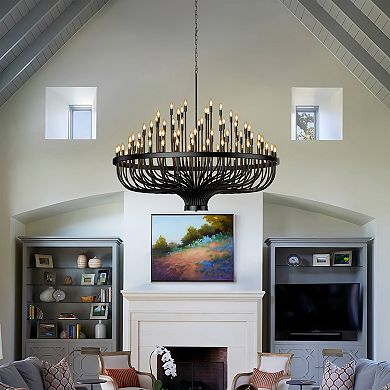 BAOURE Matte Black Metal Modern Farmhouse Wagon Wheel Chandelier 96 Light For High Ceiling
