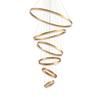 BAOURE Modern Crystal Six Ring LED Chandelier Adjustable Dimmable Ceiling Light Fixture