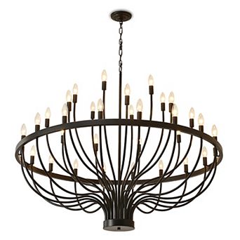BAOURE Matte Black Metal Modern Farmhouse 47 Inch Tiered Chandelier For High Ceilings
