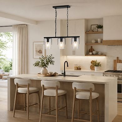 BAOURE Glass and Iron Industrial Linear Pendant Light Adjustable Chain for Home Use