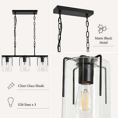 BAOURE Glass and Iron Industrial Linear Pendant Light Adjustable Chain for Home Use