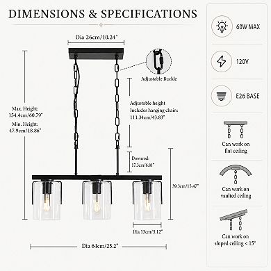 BAOURE Glass and Iron Industrial Linear Pendant Light Adjustable Chain for Home Use