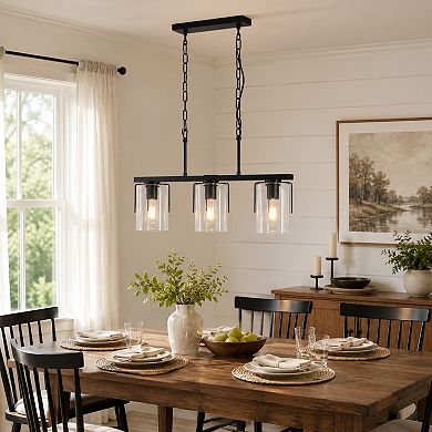 BAOURE Glass and Iron Industrial Linear Pendant Light Adjustable Chain for Home Use