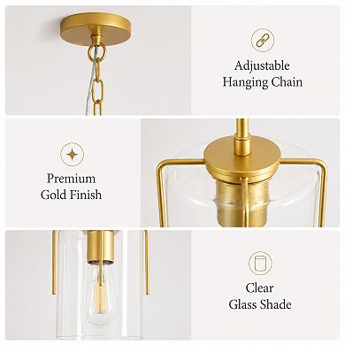 BAOURE Metal Clear Glass Farmhouse Pendant Light Adjustable Hanging Ceiling Fixture