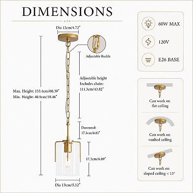 BAOURE Metal Clear Glass Farmhouse Pendant Light Adjustable Hanging Ceiling Fixture