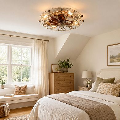 BAOURE ABS Modern Industrial Caged Ceiling Fan with Lights and Remote Control