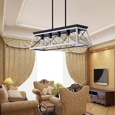 BAOURE Iron and Wood Industrial 5 Light Pendant Chandelier Adjustable Hanging Light
