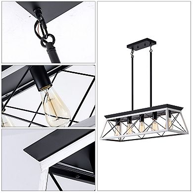 BAOURE Iron and Wood Industrial 5 Light Pendant Chandelier Adjustable Hanging Light