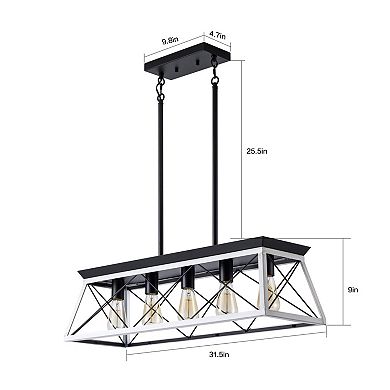 BAOURE Iron and Wood Industrial 5 Light Pendant Chandelier Adjustable Hanging Light