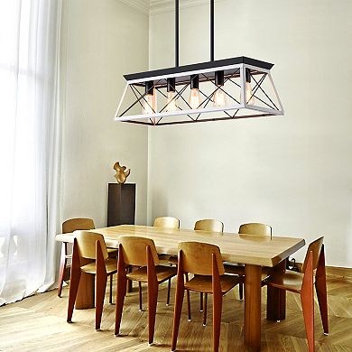 BAOURE Iron and Wood Industrial 5 Light Pendant Chandelier Adjustable Hanging Light