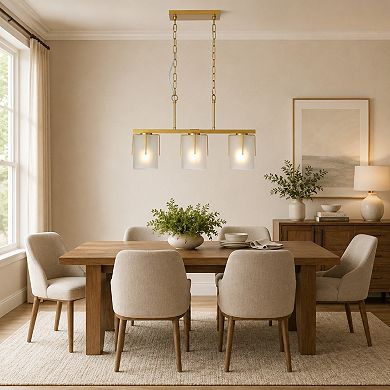 BAOURE Metal and Frosted Glass 3 Light Linear Pendant Chandelier Adjustable Height