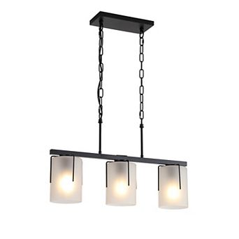 BAOURE Metal and Frosted Glass 3 Light Linear Pendant Chandelier Adjustable Height