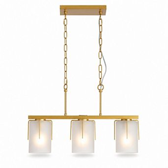 BAOURE Metal and Frosted Glass 3 Light Linear Pendant Chandelier Adjustable Height