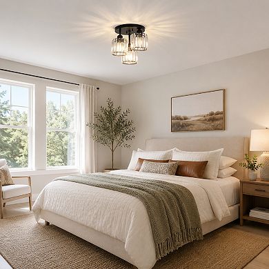 BAOURE Crystal Modern Sleek 3 Light Semi Flush Mount Ceiling Light For Home Spaces