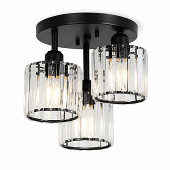 BAOURE Crystal Modern Sleek 3 Light Semi Flush Mount Ceiling Light For Home Spaces