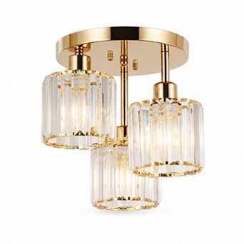 BAOURE Crystal Modern Sleek 3 Light Semi Flush Mount Ceiling Light For Home Spaces