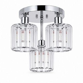 BAOURE Crystal Modern Sleek 3 Light Semi Flush Mount Ceiling Light For Home Spaces