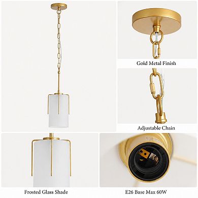 BAOURE Glass And Metal Modern Pendant Light Adjustable Height E26 Base For Home Use