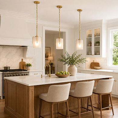 BAOURE Glass And Metal Modern Pendant Light Adjustable Height E26 Base For Home Use