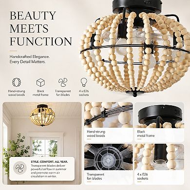BAOURE Iron Boho 18 Inch Flush Mount Ceiling Fan Light with Reversible Motor