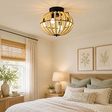BAOURE Iron Boho 18 Inch Flush Mount Ceiling Fan Light with Reversible Motor