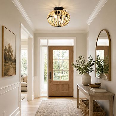 BAOURE Iron Boho 18 Inch Flush Mount Ceiling Fan Light with Reversible Motor