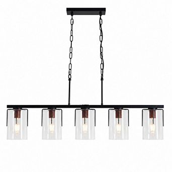 BAOURE Glass Metal 5 Light Linear Chandelier Adjustable Height E26 Base
