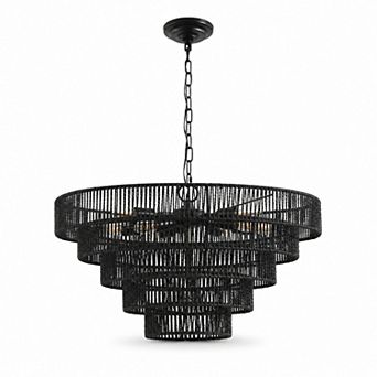 BAOURE Hemp Rope Pendant Chandelier 8 E12 Sockets For Kitchen Dining Room Entryway