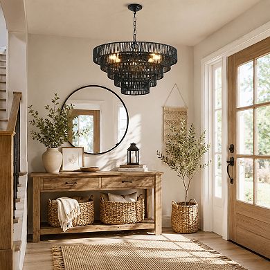 BAOURE Hemp Rope Pendant Chandelier 8 E12 Sockets For Kitchen Dining Room Entryway