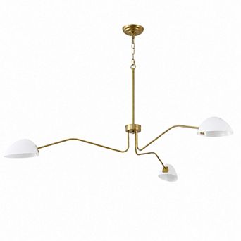 BAOURE Mid Century Modern 3 Light Wrought Iron Chandelier With White Glass Shades For Dining Room