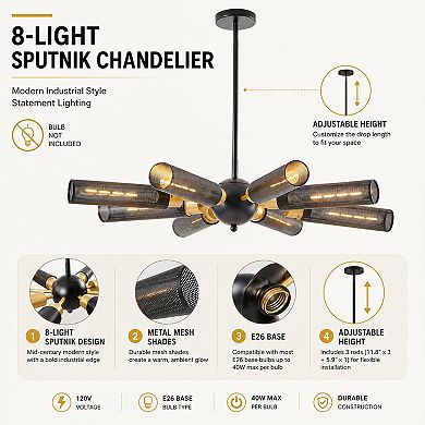 BAOURE Iron Industrial Sputnik Chandelier 8 Light For Dining Room Living Room Kitchen