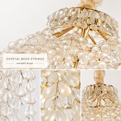 BAOURE Crystal 5 Light Pendant Chandelier Adjustable Hanging Length For Living Room