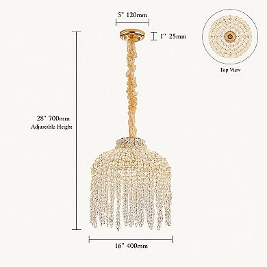 BAOURE Crystal 5 Light Pendant Chandelier Adjustable Hanging Length For Living Room