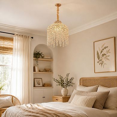 BAOURE Crystal 5 Light Pendant Chandelier Adjustable Hanging Length For Living Room