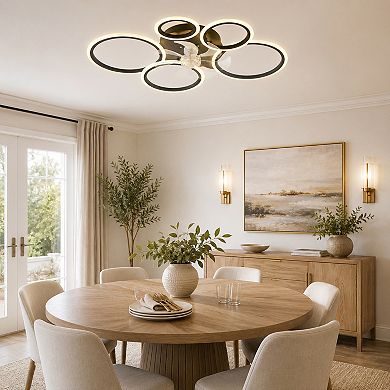 BAOURE Iron Plastic Ceiling Fan Light With Remote And App Control For Living Room Bedroom Kitchen