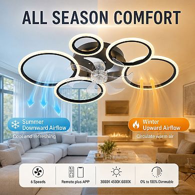 BAOURE Iron Plastic Ceiling Fan Light With Remote And App Control For Living Room Bedroom Kitchen