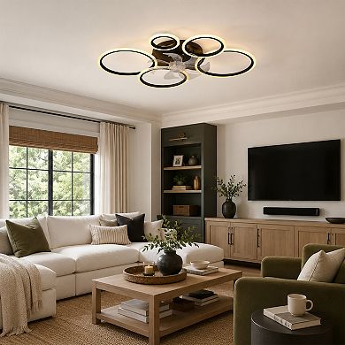 BAOURE Iron Plastic Ceiling Fan Light With Remote And App Control For Living Room Bedroom Kitchen