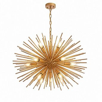 BAOURE Gold Iron Modern 12 Light Starburst Chandelier For Living Dining Room Foyer