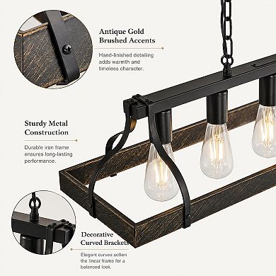 BAOURE Iron Pendant Light Adjustable Height For Dining Room Kitchen Living Room