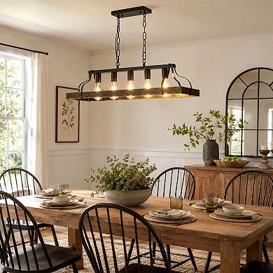 BAOURE Iron Pendant Light Adjustable Height For Dining Room Kitchen Living Room
