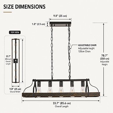BAOURE Iron Pendant Light Adjustable Height For Dining Room Kitchen Living Room