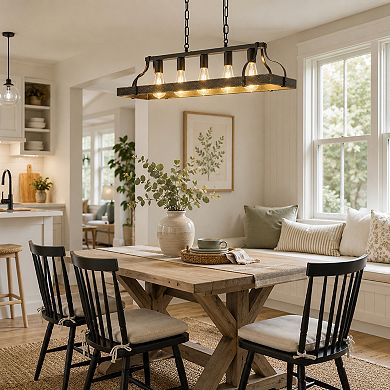 BAOURE Iron Pendant Light Adjustable Height For Dining Room Kitchen Living Room