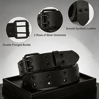 Unisex Double Grommet Studded Punk Leather Belt